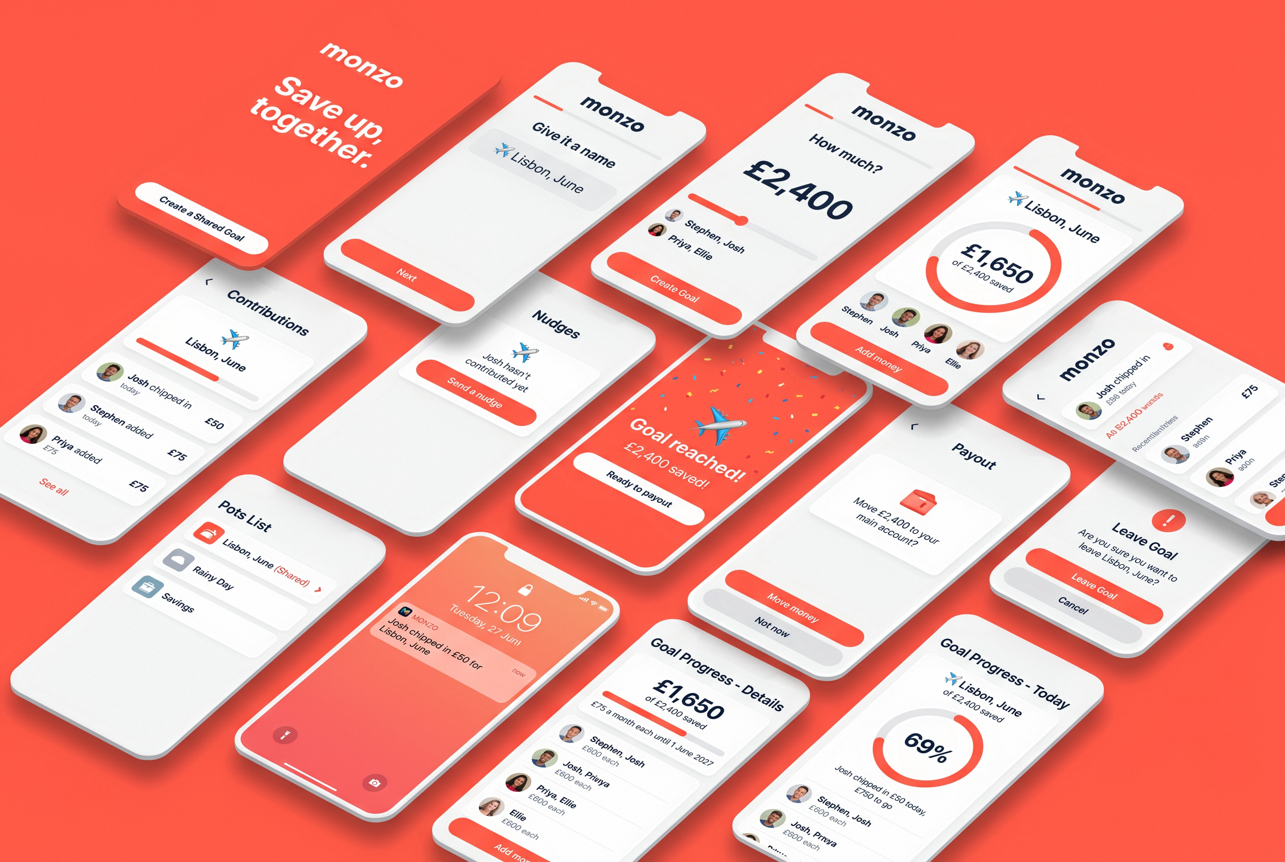 Fourteen screens in Monzo's language