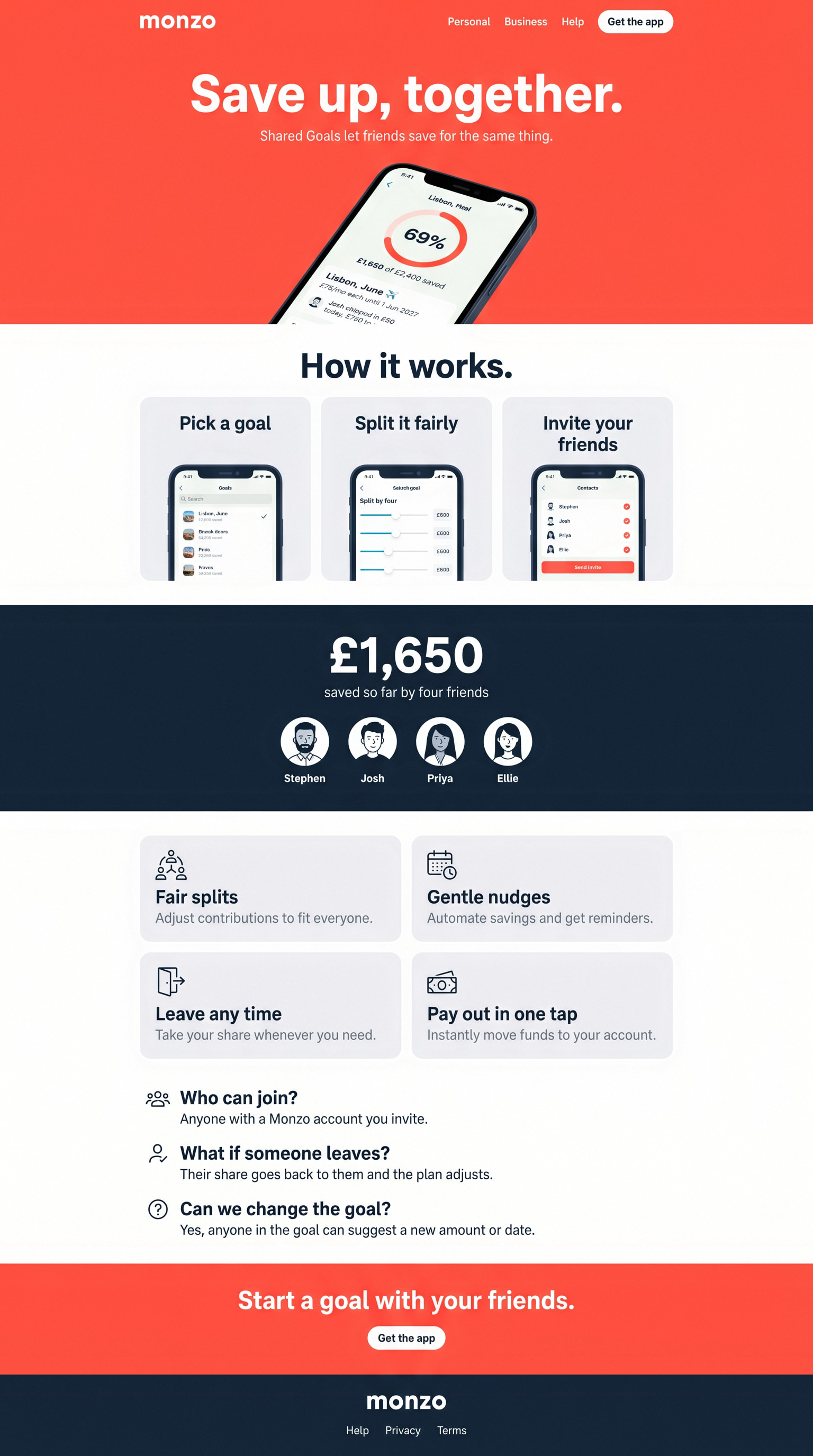 A launch page in Monzo's voice
